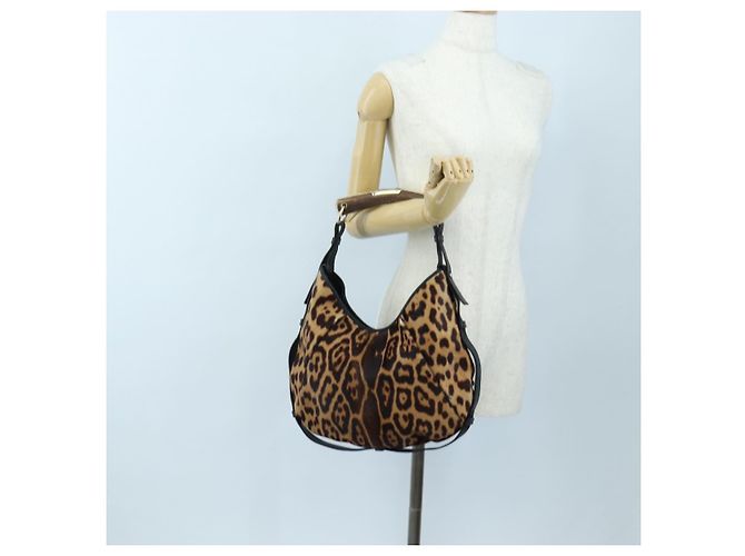 Autre Marque Borsa a tracolla Saint Laurent Mombasa in pelle Harako Beige Gold Auth am12744SAM D'oro - vista 30