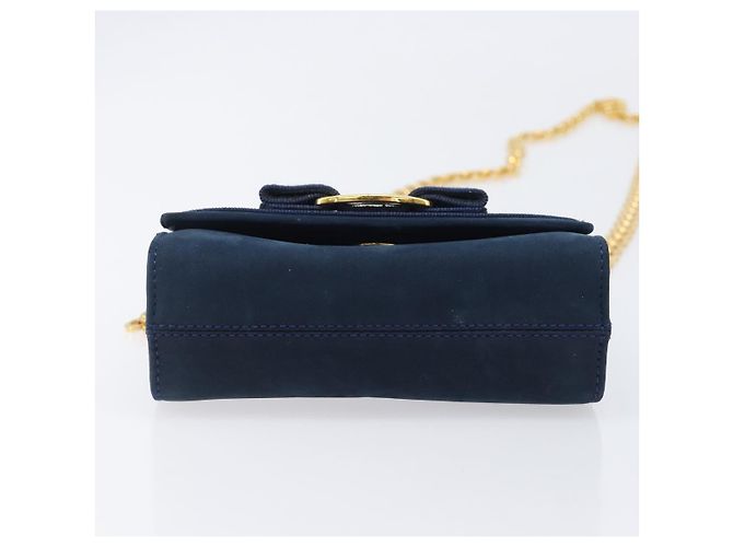 Borsa a tracolla Salvatore Ferragamo Vala Chain in camoscio blu navy e oro Auth 207538 - vista 10