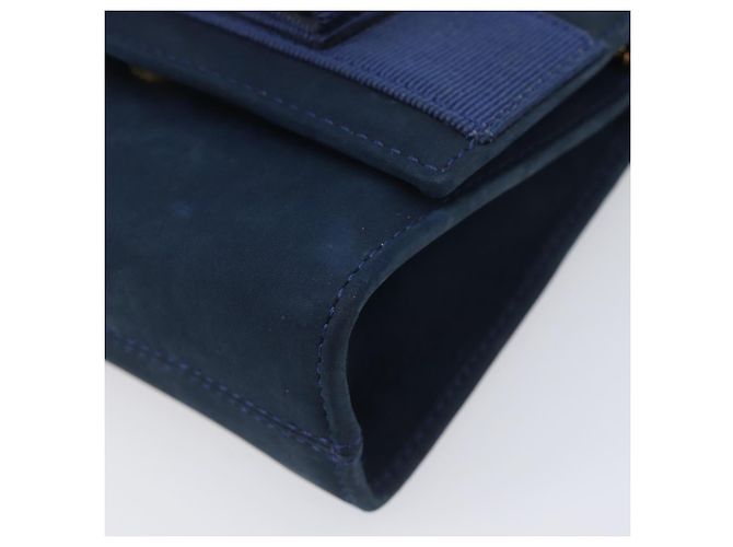 Borsa a tracolla Salvatore Ferragamo Vala Chain in camoscio blu navy e oro Auth 207538 - vista 11
