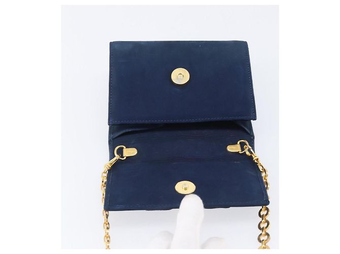 Borsa a tracolla Salvatore Ferragamo Vala Chain in camoscio blu navy e oro Auth 207538 - vista 17