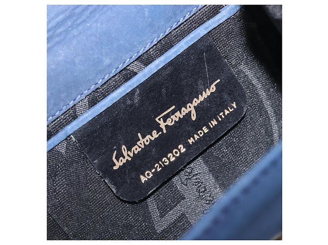 Borsa a tracolla Salvatore Ferragamo Vala Chain in camoscio blu navy e oro Auth 207538 - vista 18