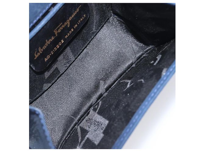 Borsa a tracolla Salvatore Ferragamo Vala Chain in camoscio blu navy e oro Auth 207538 - vista 19