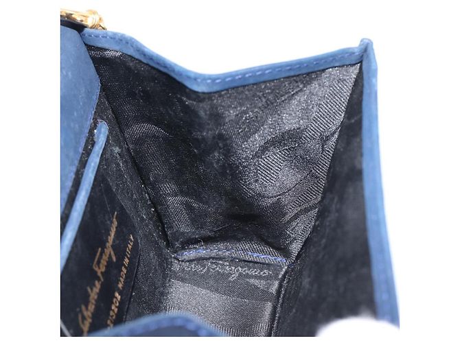 Borsa a tracolla Salvatore Ferragamo Vala Chain in camoscio blu navy e oro Auth 207538 - vista 20