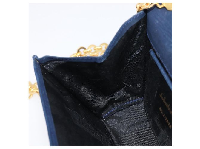 Borsa a tracolla Salvatore Ferragamo Vala Chain in camoscio blu navy e oro Auth 207538 - vista 21