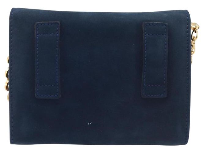 Borsa a tracolla Salvatore Ferragamo Vala Chain in camoscio blu navy e oro Auth 207538 - vista 3
