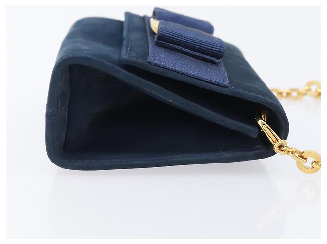 Borsa a tracolla Salvatore Ferragamo Vala Chain in camoscio blu navy e oro Auth 207538 - vista 4
