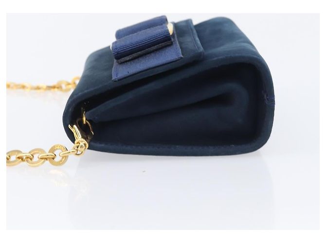 Borsa a tracolla Salvatore Ferragamo Vala Chain in camoscio blu navy e oro Auth 207538 - vista 5