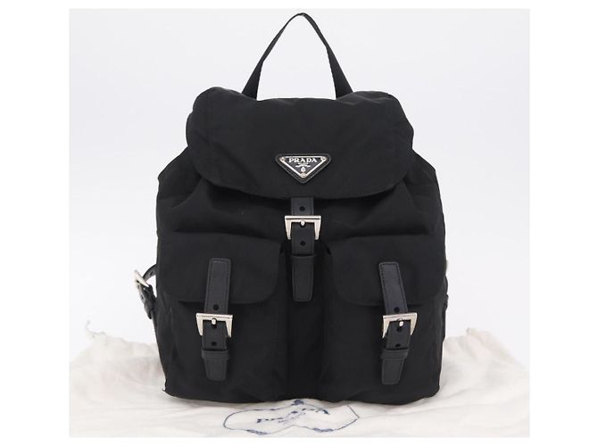 Mochila PRADA Nylon Black Silver Auth 204626V Preto Prata - vista 12