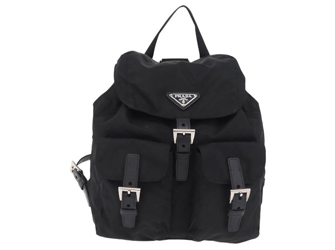 Mochila PRADA Nylon Black Silver Auth 204626V Preto Prata - vista 13