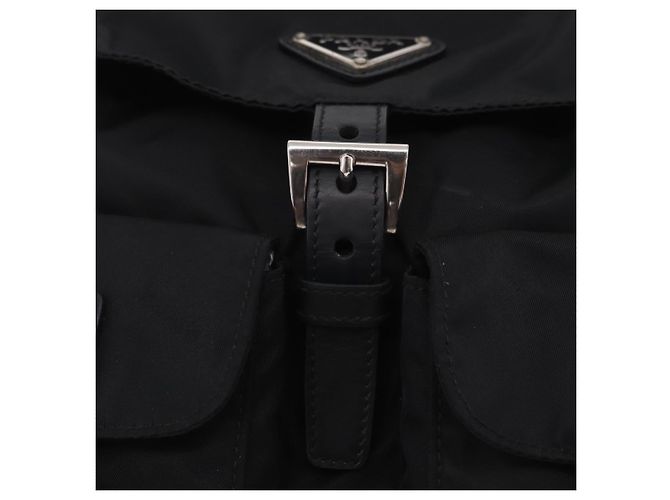 Mochila PRADA Nylon Black Silver Auth 204626V Preto Prata - vista 22