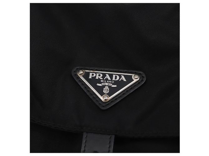 Mochila PRADA Nylon Black Silver Auth 204626V Preto Prata - vista 23