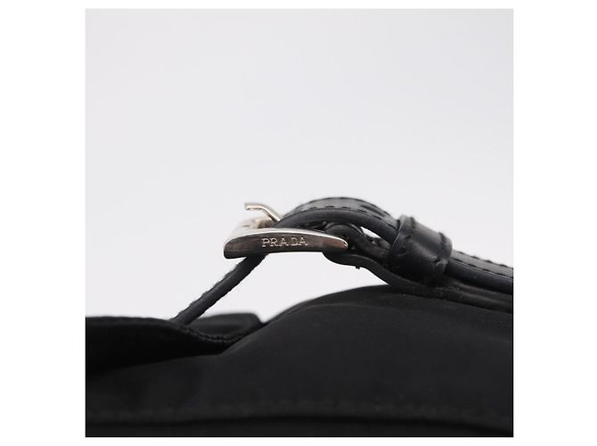 Mochila PRADA Nylon Black Silver Auth 204626V Preto Prata - vista 28