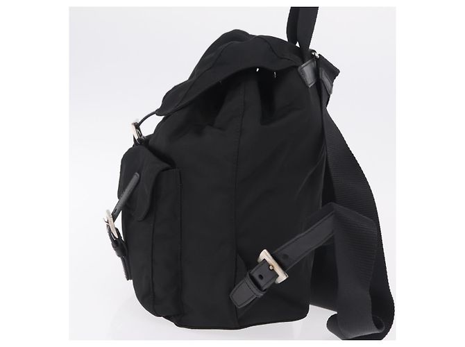 Mochila PRADA Nylon Black Silver Auth 204626V Preto Prata - vista 3