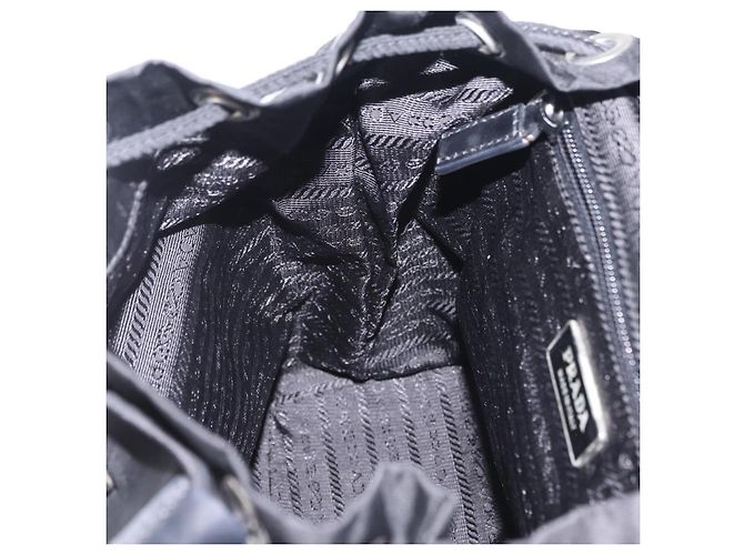 Mochila PRADA Nylon Black Silver Auth 204626V Preto Prata - vista 31