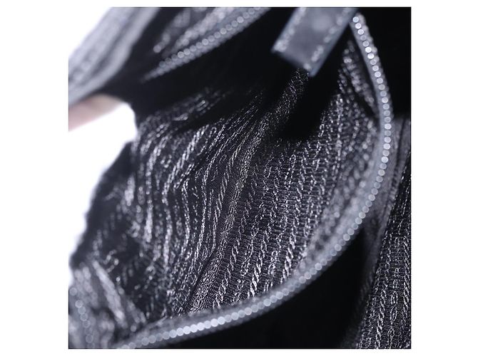 Mochila PRADA Nylon Black Silver Auth 204626V Preto Prata - vista 34