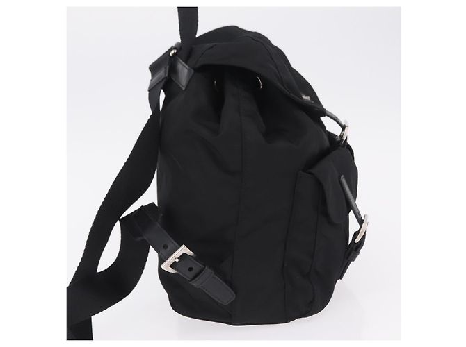 Mochila PRADA Nylon Black Silver Auth 204626V Preto Prata - vista 4