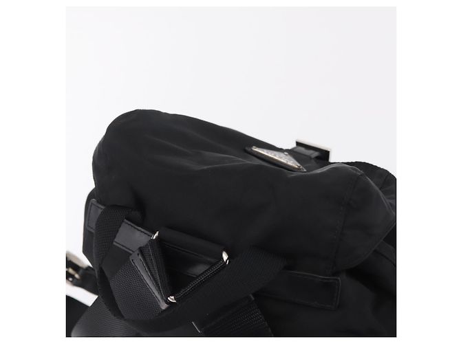 Mochila PRADA Nylon Black Silver Auth 204626V Preto Prata - vista 6