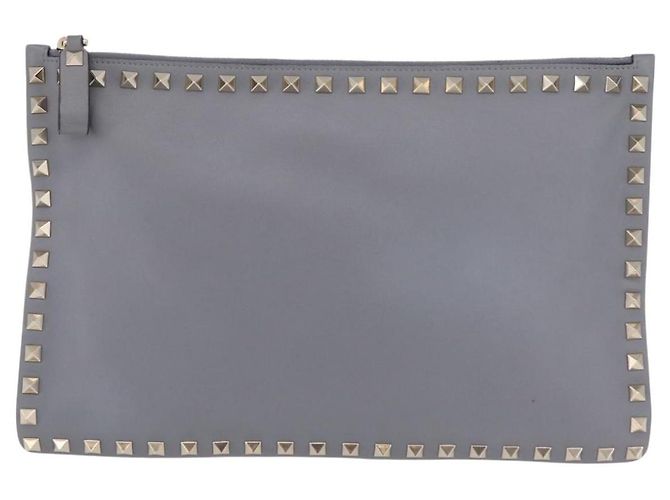 Bolso de Mano Valentino Rock Studs de Piel Gris Oro Auth 206788A Castaño Dorado - vista 13