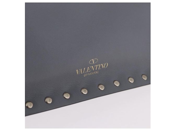 Bolso de Mano Valentino Rock Studs de Piel Gris Oro Auth 206788A Castaño Dorado - vista 16