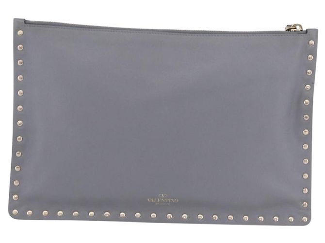 Bolso de Mano Valentino Rock Studs de Piel Gris Oro Auth 206788A Castaño Dorado - vista 2