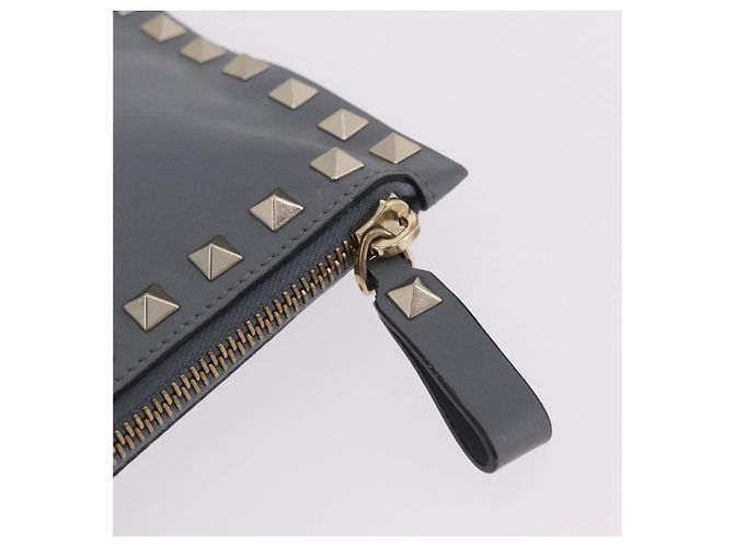 Bolso de Mano Valentino Rock Studs de Piel Gris Oro Auth 206788A Castaño Dorado - vista 9