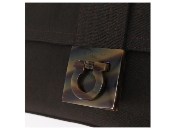 Borsa a tracolla Salvatore Ferragamo Gancini Canvas Khaki Auth 206366V Cachi - vista 14