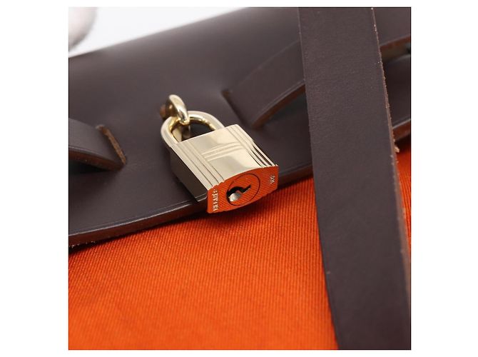 Hermès HERMES Herbag Ad PM Backpack Canvas Leather 2way Orange Gold Auth 204861M Golden - view 19