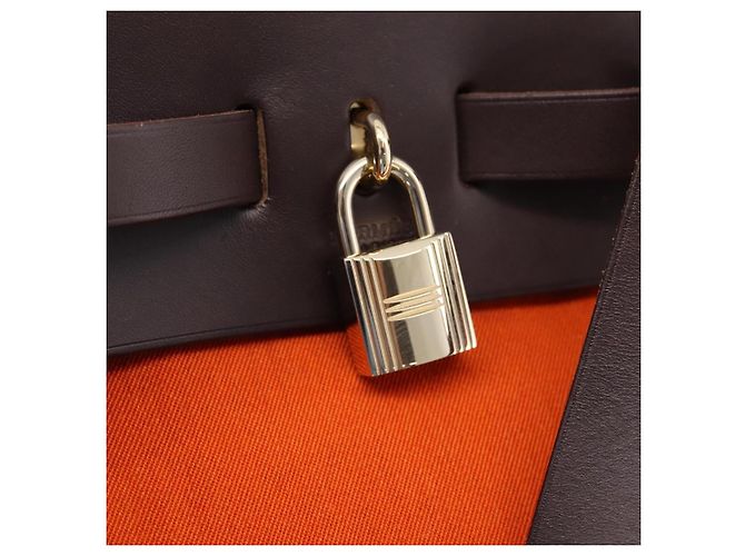 Hermès HERMES Herbag Ad PM Backpack Canvas Leather 2way Orange Gold Auth 204861M Golden - view 20