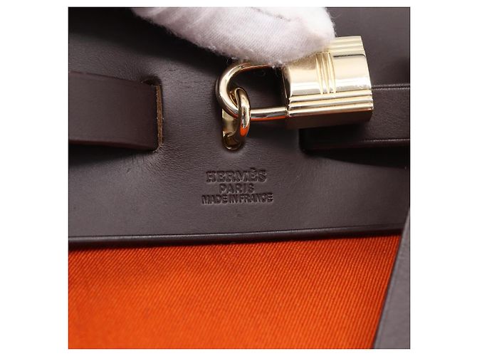 Hermès HERMES Herbag Ad PM Backpack Canvas Leather 2way Orange Gold Auth 204861M Golden - view 21