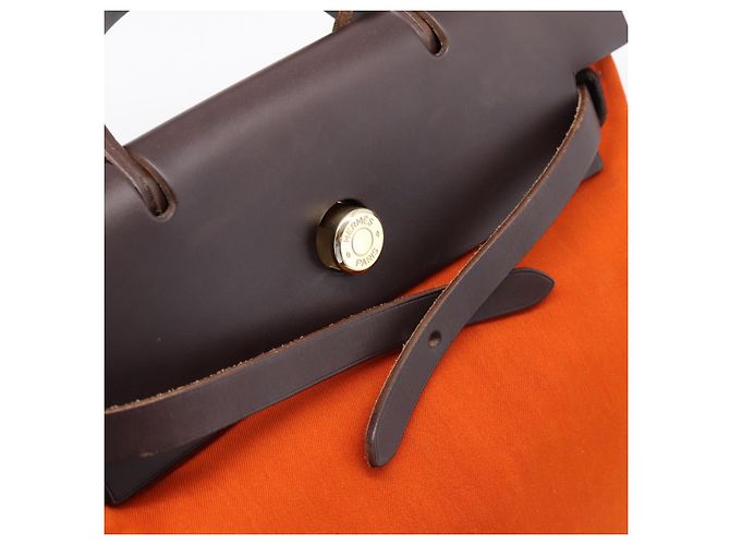 Hermès HERMES Herbag Ad PM Backpack Canvas Leather 2way Orange Gold Auth 204861M Golden - view 22