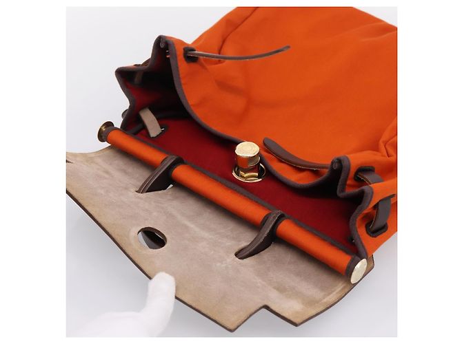 Hermès HERMES Herbag Ad PM Backpack Canvas Leather 2way Orange Gold Auth 204861M Golden - view 23