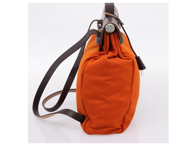 Hermès HERMES Herbag Ad PM Backpack Canvas Leather 2way Orange Gold Auth 204861M Golden - view 4