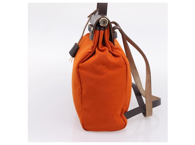 Hermès HERMES Herbag Ad PM Backpack Canvas Leather 2way Orange Gold Auth 204861M Golden - view 5