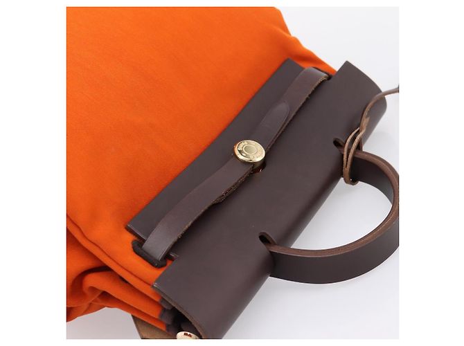 Hermès HERMES Herbag Ad PM Backpack Canvas Leather 2way Orange Gold Auth 204861M Golden - view 6