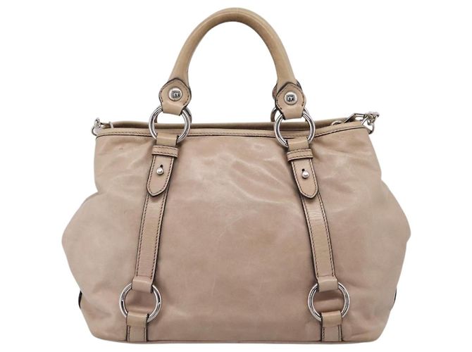 Miu Miu Handtasche Leder 2way Beige Silver Auth 167730A Silber - Ansicht 2