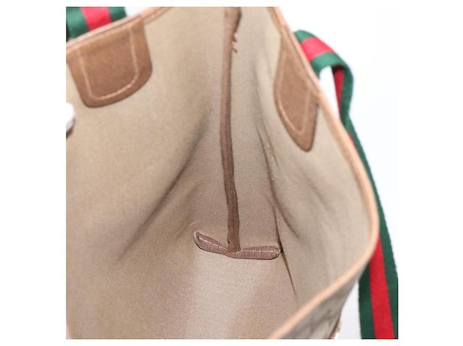 Borsa Tote GUCCI GG Supreme Web Sherry Line PVC Beige Gold 40 02 003 Auth 207471A D'oro - vista 17