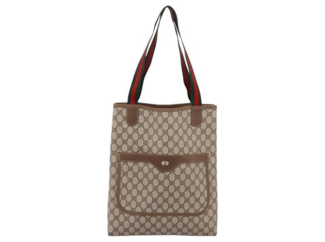 Borsa Tote GUCCI GG Supreme Web Sherry Line PVC Beige Gold 40 02 003 Auth 207471A D'oro - vista 2