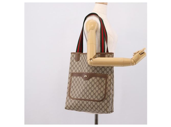 Borsa Tote GUCCI GG Supreme Web Sherry Line PVC Beige Gold 40 02 003 Auth 207471A D'oro - vista 21