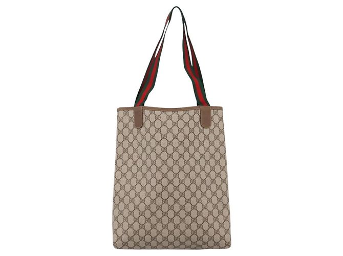 Borsa Tote GUCCI GG Supreme Web Sherry Line PVC Beige Gold 40 02 003 Auth 207471A D'oro - vista 3