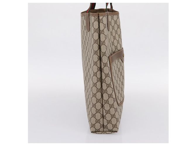Borsa Tote GUCCI GG Supreme Web Sherry Line PVC Beige Gold 40 02 003 Auth 207471A D'oro - vista 4