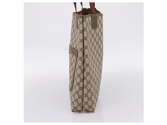 Borsa Tote GUCCI GG Supreme Web Sherry Line PVC Beige Gold 40 02 003 Auth 207471A D'oro - vista 5