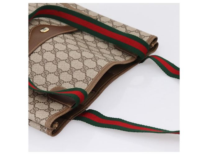 Borsa Tote GUCCI GG Supreme Web Sherry Line PVC Beige Gold 40 02 003 Auth 207471A D'oro - vista 6
