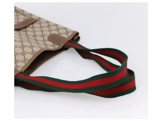 Borsa Tote GUCCI GG Supreme Web Sherry Line PVC Beige Gold 40 02 003 Auth 207471A D'oro - vista 7