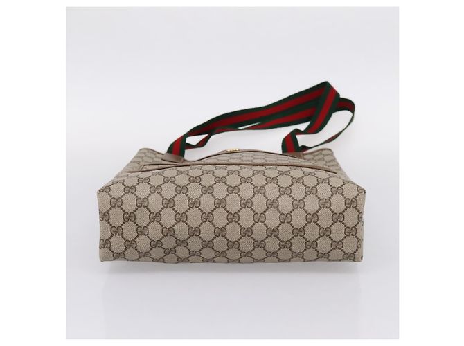 Borsa Tote GUCCI GG Supreme Web Sherry Line PVC Beige Gold 40 02 003 Auth 207471A D'oro - vista 9