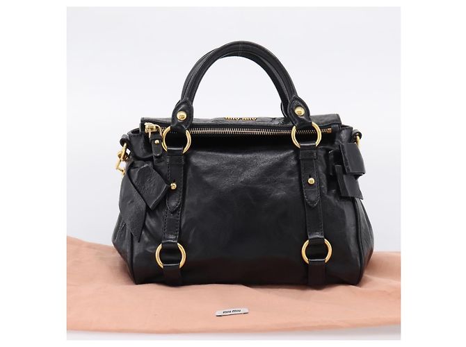 Borsa a mano Miu Miu con fiocco laterale in pelle 2way Nero Oro Auth am12763M D'oro - vista 12