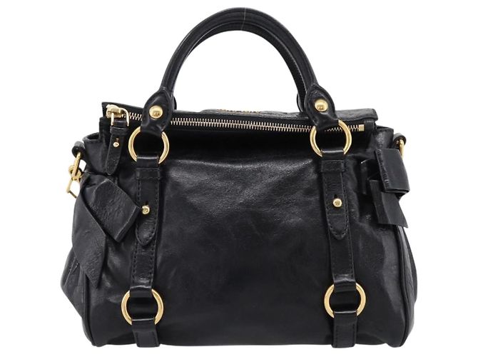 Borsa a mano Miu Miu con fiocco laterale in pelle 2way Nero Oro Auth am12763M D'oro - vista 13