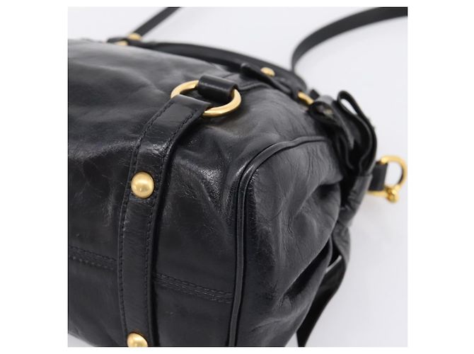 Borsa a mano Miu Miu con fiocco laterale in pelle 2way Nero Oro Auth am12763M D'oro - vista 16