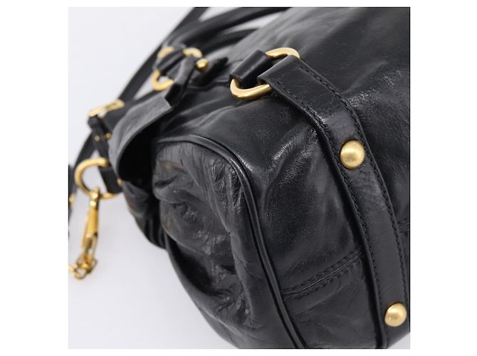 Borsa a mano Miu Miu con fiocco laterale in pelle 2way Nero Oro Auth am12763M D'oro - vista 17