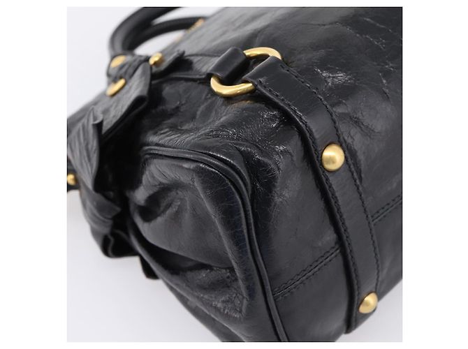 Borsa a mano Miu Miu con fiocco laterale in pelle 2way Nero Oro Auth am12763M D'oro - vista 19