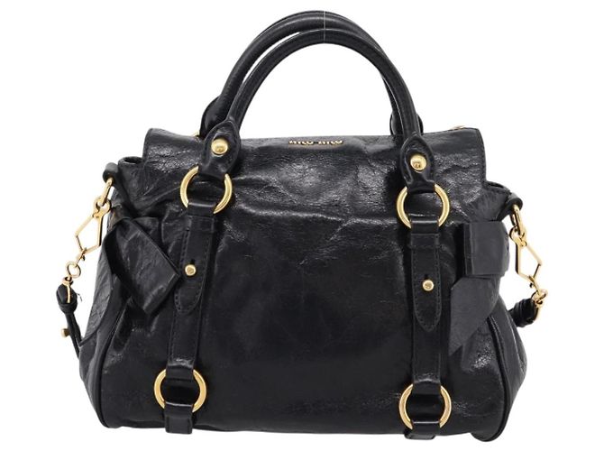 Borsa a mano Miu Miu con fiocco laterale in pelle 2way Nero Oro Auth am12763M D'oro - vista 2